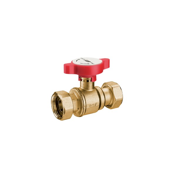 FAR Кран шаровой FAR 3/4" х 3/4", латунный, с гайками., красная ручка